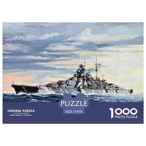 1000 Teile deutsches Schlachtschiff Bismarck-Puzzle für Erwachsene und Kinder, kreatives rechteckiges Puzzle, Holzpuzzle, lustiges Lernspielzeug, 1000 Teile (75 x 50 cm) von AAHARYA