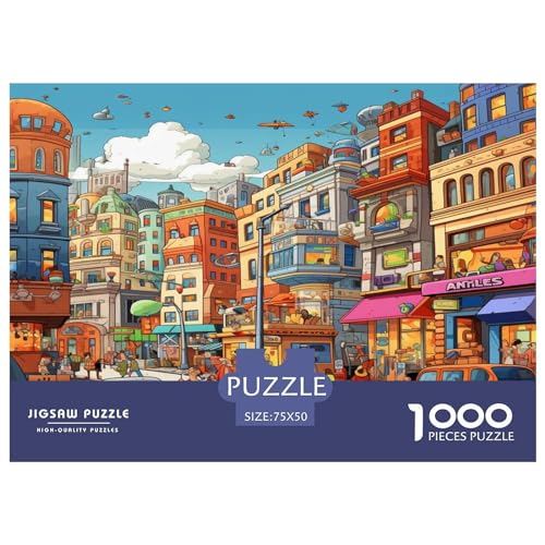 1000 Teile kreative Puzzles, Cartoon-Städte, rechteckiges Puzzle, Lernspielzeug, Geschenk für Kinder und Erwachsene, 1000 Stück (75 x 50 cm) von AAHARYA
