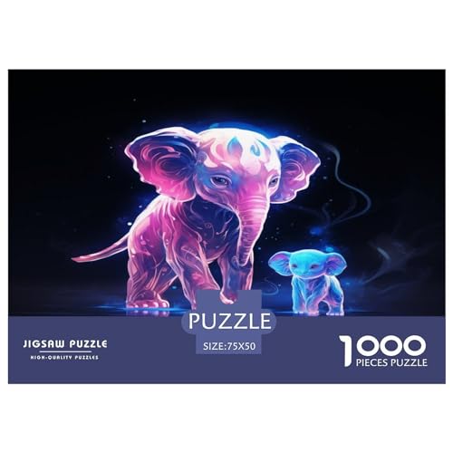 1000 Teile kreative Puzzles, rosa, Blauer Elefant, rechteckiges Puzzle, Lernspielzeug, Geschenk für Kinder und Erwachsene, 1000 Stück (75 x 50 cm) von AAHARYA