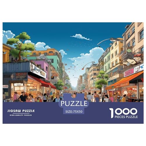 1000 Teile kreative Puzzles Busy_Street Puzzles rechteckiges Puzzle Lernspielzeug Geschenk für Kinder Erwachsene 1000 Stück (75 x 50 cm) von AAHARYA