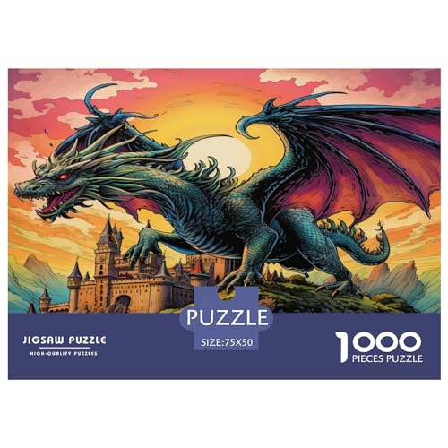 1000 Teile kreatives Puzzle, Drachen-Puzzle, rechteckiges Puzzle, Lernspielzeug, Geschenk für Kinder und Erwachsene, 1000 Stück (75 x 50 cm) von AAHARYA