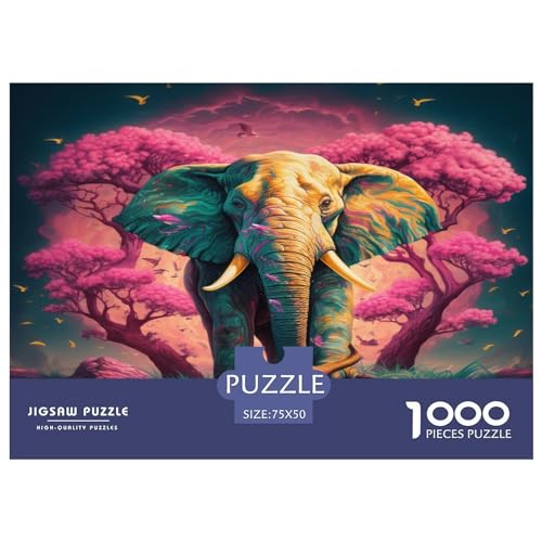 1000-teiliges Elefanten-Puzzle für Erwachsene – Puzzles für Teenager – Geschenke – rosa Baum-Puzzles aus Holz – Entspannungs-Puzzlespiele – Denksport-Puzzle 1000 Teile (75 x 50 cm) von AAHARYA