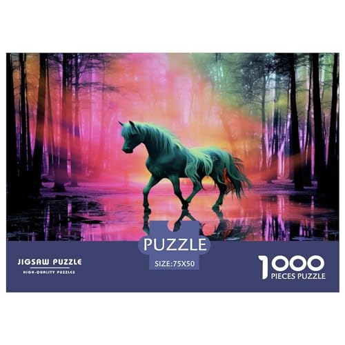 1000-teiliges Pferde-Puzzle für Erwachsene, Einhorn-Puzzle, Holzpuzzle für Erwachsene, Familienunterhaltungsspielzeug, 1000 Stück (75 x 50 cm) von AAHARYA