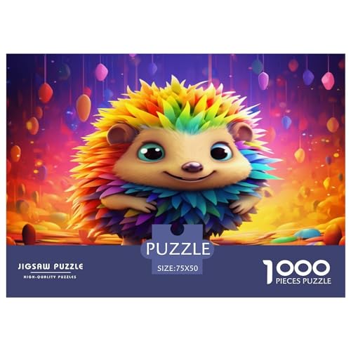 1000-teiliges Puzzle, Regenbogen-Igel-Puzzle für Erwachsene, Holzpuzzle, Lernspiel für Erwachsene, Kind, 1000 Teile (75 x 50 cm) von AAHARYA