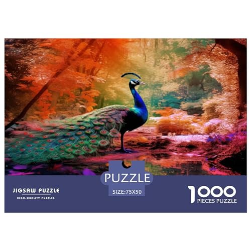 1000-teiliges Puzzle mit Pfauenmotiv, für Erwachsene und Kinder, Holzpuzzle, Lernspielzeug, 1000 Stück (75 x 50 cm) von AAHARYA
