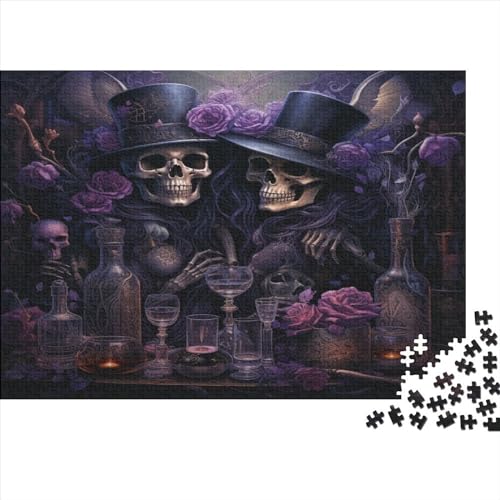 1000-teiliges Puzzle mit gotischem Totenkopf für Erwachsene, Geschenke für Teenager, Skelett-Paar-Puzzles aus Holz, Entspannungspuzzlespiele, Denksport-Puzzle, 1000 Teile (75 x 50 cm) von AAHARYA