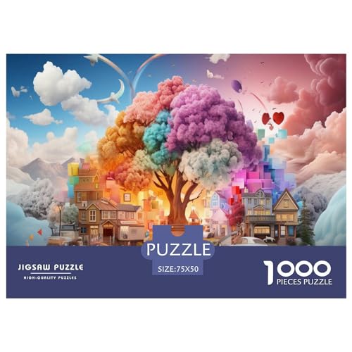 1000-teiliges rechteckiges Stadtpuzzle für Erwachsene, Bunte Bäume, kreatives Puzzle-Herausforderungsspielzeug, Puzzle für Erwachsene und Kinder, 1000 Teile (75 x 50 cm) von AAHARYA