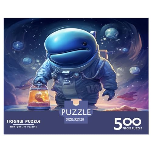 500 Stück Cartoon_Blauwal-Puzzle für Erwachsene und Kinder, kreatives rechteckiges Puzzle, Holzpuzzle, lustiges Lernspielzeug, 500 Stück (52 x 38 cm) von AAHARYA