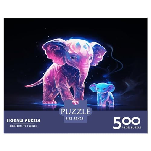500 Stück rosa Blauer Elefant, Puzzle für Erwachsene und Kinder, kreatives rechteckiges Puzzle, Holzpuzzle, lustiges Lernspielzeug, 500 Stück (52 x 38 cm) von AAHARYA