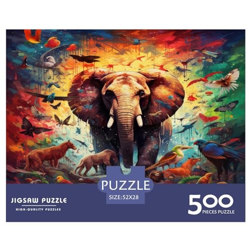 500 Teile Puzzle mit Tierillustration, kreatives Puzzle, rechteckig, große Familie, Kunstspiel für Erwachsene und Jugendliche, 500 Teile (52 x 38 cm) von AAHARYA