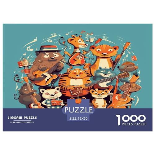 Band-Puzzles für Erwachsene, 1000 Teile, Musikalische Tiere, Puzzles für Erwachsene, Holzbrett-Puzzles, lustiges Geschenk, 1000 Stück (75 x 50 cm) von AAHARYA