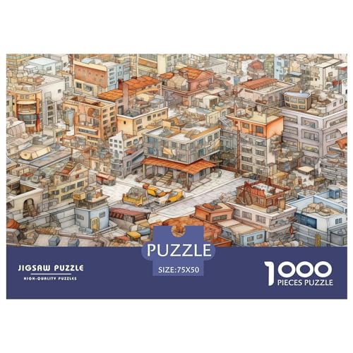 Bustling_City 1000-teiliges Puzzle für Erwachsene, kreatives rechteckiges Konstruktionspuzzle, Holzpuzzle, Geschenk für Freunde und Familie, 1000 Stück (75 x 50 cm) von AAHARYA