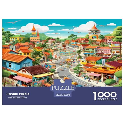 Dorfbewohner-Puzzle, 1000 Teile, für Erwachsene, Stadt-Illustration, Puzzle 1000 Teile, für Erwachsene, 1000 Teile (75 x 50 cm) von AAHARYA