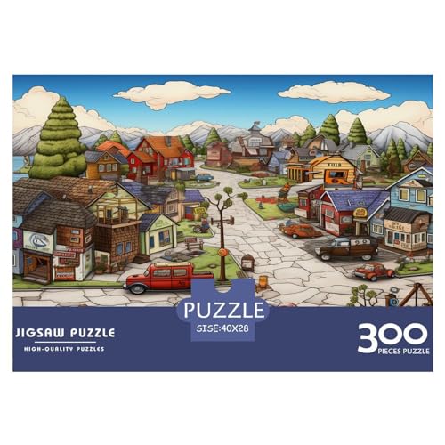Dorfbewohner-Puzzle für Erwachsene, Small_Town, 300 Teile, Holzpuzzle für Kinder ab 12 Jahren, herausforderndes Spiel, 300 Teile (40 x 28 cm) von AAHARYA
