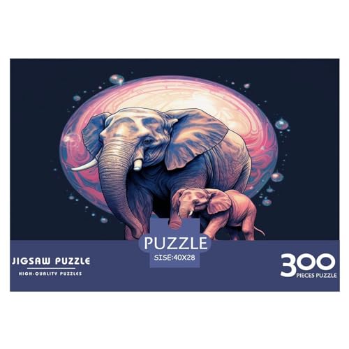 Elefanten-Familienpuzzle für Erwachsene, 300-teiliges Puzzle für Erwachsene, Pink_Elephant, kreatives rechteckiges Puzzle, Holzpuzzle, Puzzle 300 Teile (40 x 28 cm) von AAHARYA