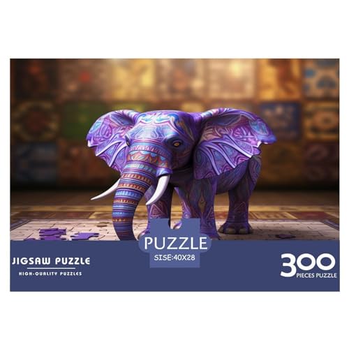 Elefanten-Holzpuzzle für Erwachsene, 300 Teile, lila Puzzle, rechteckiges Puzzle, Geschenke für Erwachsene und Kinder, Heimdekoration und Familienspiel, 300 Teile (40 x 28 cm) von AAHARYA