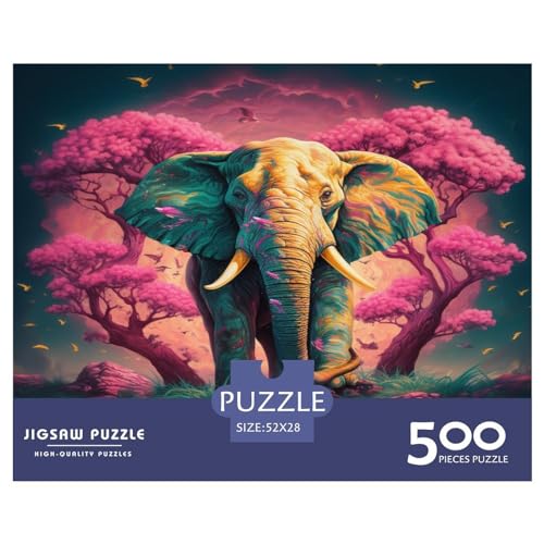 Elefanten-Puzzle für Erwachsene, 500 Teile, rosa Baum, Puzzles für Teenager, Kinder, kreative Puzzles, Familie, herausfordernde Spiele, Spielzeug, Geschenke, 500 Teile (52 x 38 cm) von AAHARYA