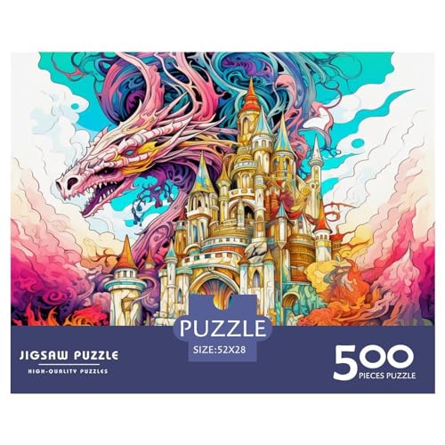 Farbpuzzles für Erwachsene, 500-teiliges Puzzle für Erwachsene, Drache. Schloss. Kreative rechteckige Puzzles, Holzpuzzle, Puzzle 500 Stück (52 x 38 cm) von AAHARYA