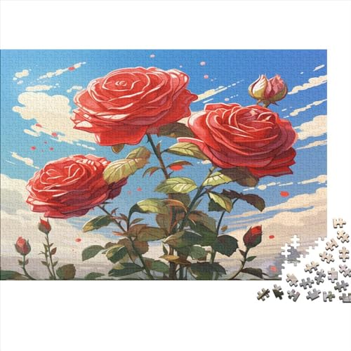 Handbemalte Rosen-Puzzles für Erwachsene, 1000-teiliges Puzzle für Erwachsene, kreatives rechteckiges Rosen-Puzzle, Holzpuzzle, Puzzle 1000 Teile (75 x 50 cm) von AAHARYA