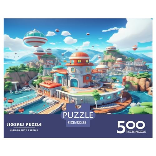 Kinderschloss-Puzzle, 500 Teile, für Erwachsene, Puzzle für Erwachsene, 500 Teile, Inselstadt-Puzzle, Lernspiele, 500 Teile (52 x 38 cm) von AAHARYA