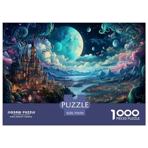 Kreative rechteckige Puzzles für Erwachsene, 1000 Teile, Burgen, Holzpuzzles, das Mond-Puzzle, praktisches Spiel, Familiendekoration, 1000 Stück (75 x 50 cm) von AAHARYA