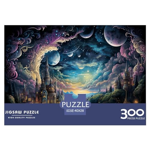 Kreative rechteckige Puzzles für Erwachsene, 300-teiliges Sternenschloss-Holzpuzzle, Puzzle im Van-Gogh-Stil, praktisches Spiel, Familiendekoration, 300 Stück (40 x 28 cm) von AAHARYA