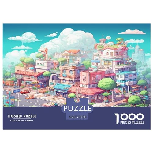 Puzzle für Erwachsene, 1000 Teile, Small_City-Puzzle, kreatives rechteckiges Stadtpuzzle, Dekomprimierungsspiel, 1000 Teile (75 x 50 cm) von AAHARYA