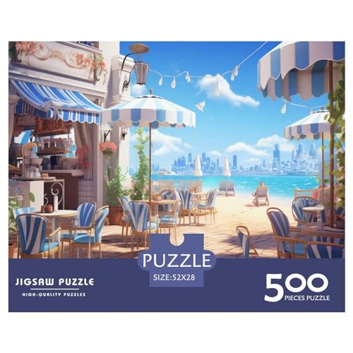 Puzzle für Erwachsene, 500 Teile, Seaside_Cafe, kreatives rechteckiges Charming_Seaside-Puzzle, Dekomprimierungsspiel, 500 Teile (52 x 38 cm) von AAHARYA