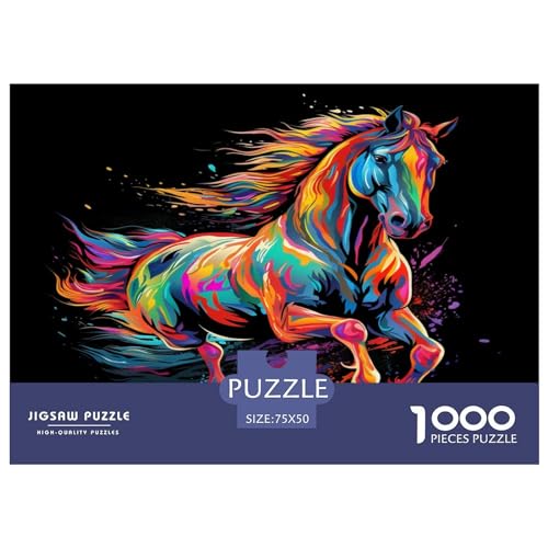 Puzzle mit schwarzem Hintergrund für Erwachsene, 1000 Teile, Pferdepuzzle für Erwachsene, herausforderndes Spiel, Denksportaufgaben, 1000 Teile (75 x 50 cm) von AAHARYA