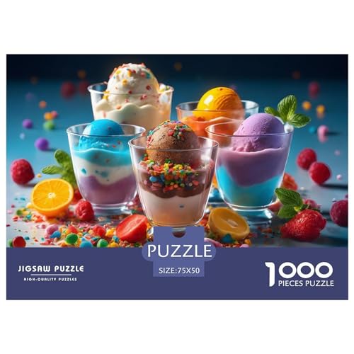 Puzzles 1000 Teile für Erwachsene, Eiscreme-Puzzle für Erwachsene, Holzbrett-Puzzles, Familiendekoration, 1000 Teile (75 x 50 cm) von AAHARYA