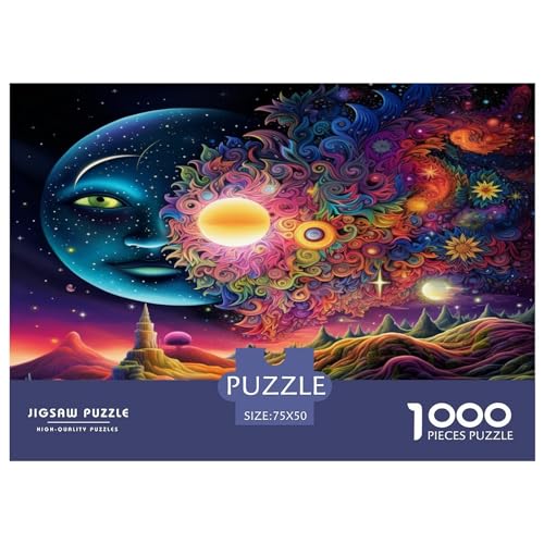 Puzzles 1000 Teile für Erwachsene, Mond- und Sonnenpuzzle für Erwachsene, Holzbrettpuzzle, Familiendekoration, 1000 Teile (75 x 50 cm) von AAHARYA