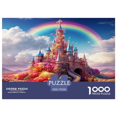 Regenbogen-Puzzle für Erwachsene, 1000-teiliges Schloss-Puzzle für Erwachsene, Holzbrett-Puzzle, lustiges Geschenk, 1000 Teile (75 x 50 cm) von AAHARYA