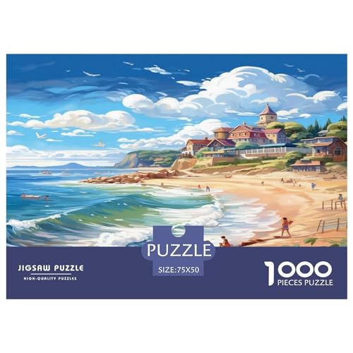 Seaside_Town 1000-teiliges Puzzle für Erwachsene, kreatives rechteckiges Sandy_Shores-Puzzle, Holzpuzzle, Puzzle-Geschenk für Freunde, Familie, 1000 Stück (75 x 50 cm) von AAHARYA