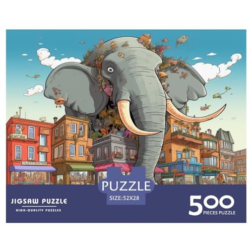 Städtebau-Puzzle für Erwachsene, Elefanten, 500 Teile, Holzpuzzle für Kinder ab 12 Jahren, anspruchsvolles Spiel, 500 Teile (52 x 38 cm) von AAHARYA