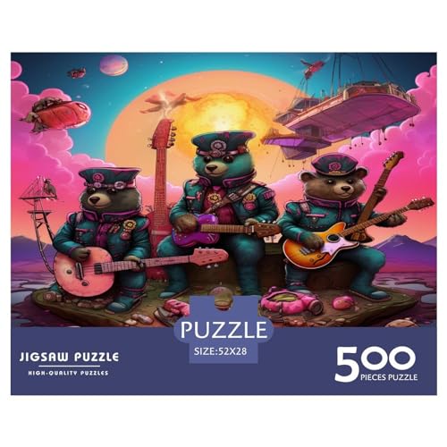 Steampunk_Bears 500-teiliges Puzzle für Erwachsene, kreatives rechteckiges Band_Guita-Puzzle, Holzpuzzle, Puzzle-Geschenk für Freunde, Familie, 500 Stück (52 x 38 cm) von AAHARYA