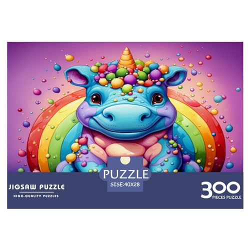 Süßes Nilpferd-Puzzle für Kinder, Regenbogen, 300 Teile, Puzzle für Erwachsene, Holzpuzzle für Erwachsene und Kinder, Stressabbau, 300 Teile (40 x 28 cm) von AAHARYA
