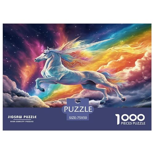 Unicorn_Flying Puzzle für Erwachsene, 1000 Teile, Regenbogen-Puzzles für Teenager, Kinder, kreative Puzzles, Familie, herausfordernde Spiele, Spielzeug, Geschenke, 1000 Stück (75 x 50 cm) von AAHARYA