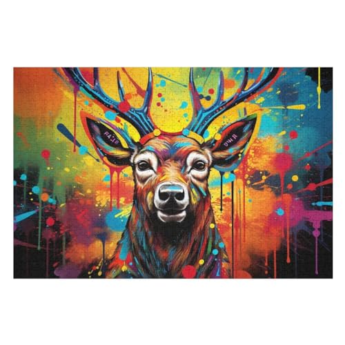 1000 Teile Puzzle Für Erwachsene, Hirsch -Puzzles, Kinder Holz-Puzzle, Kreatives Puzzle, Geschenk Für Freunde Und Familie （75×50cm） von AAPZY