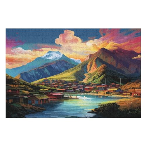 1000-teiliges Puzzle Für Erwachsene, Dorf -Puzzle, Holzpuzzle, Gehirn-Herausforderung, Puzzle-Spielzeugspiel （75×50cm） von AAPZY
