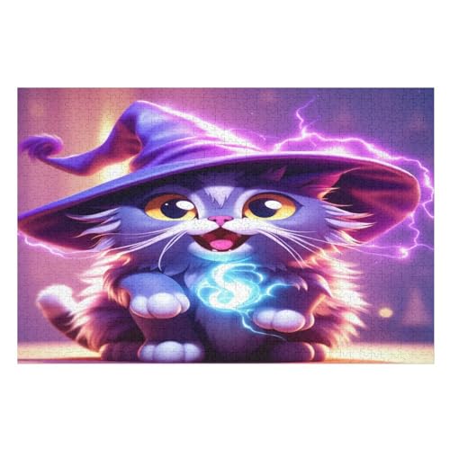 1000-teiliges Puzzle Für Erwachsene, Halloween Katze -Puzzle, Holzpuzzle, Gehirn-Herausforderung, Puzzle-Spielzeugspiel （75×50cm） von AAPZY