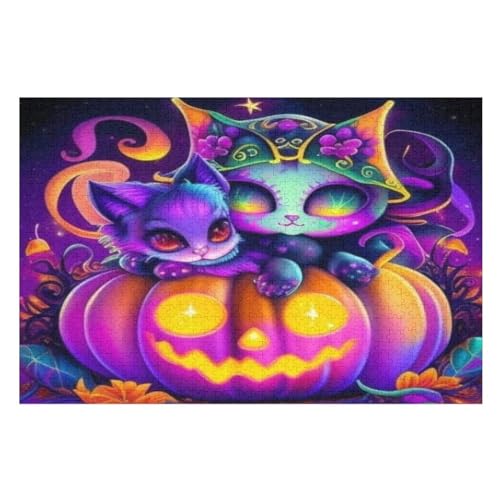 1000-teiliges Puzzle Für Erwachsene, Halloween-Kürbis -Puzzle, Holzpuzzle, Gehirn-Herausforderung, Puzzle-Spielzeugspiel （75×50cm） von AAPZY