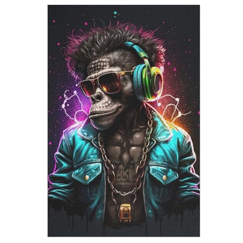 Affe Dj – Puzzle 1000 Teile, Holzpuzzle, Herausforderndes Geschicklichkeitsspiel Für Die Ganze Familie, Kinder Erwachsenenpuzzle Ab 12 Jahren （78×53cm） von AAPZY
