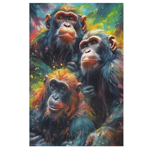 Affe-Puzzle Für Erwachsene, 1000 Teile, Holzpuzzle, Kinderpuzzle, Dekompressionsspiel, Spielzeugpuzzle （78×53cm） von AAPZY