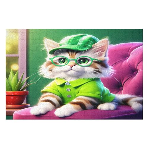 Animal Cute Katze Holzpuzzle 1000 Teile, Knobelspiele Für Erwachsene, Teenager, Puzzles Unmögliche - Kinder Puzzle Zimmer Deko （75×50cm） von AAPZY