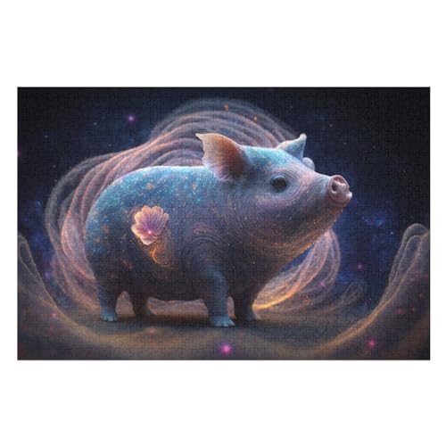 Animal Schweins Holzpuzzle 1000 Stück Puzzles Für Erwachsene Teenager Stress Abbauen Familien-Puzzlespiel Poster 1000-teiliges Puzzle Kinder Lernspiel Spielzeug Geschenk （75×50cm） von AAPZY