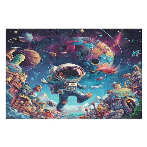 Astronaut Holzpuzzle 1000 Teile Klassische Puzzles Erwachsene Kinder Puzzle DIY Kit Holzspielzeug Einzigartiges Geschenk Moderne Wohnkultur （75×50cm） von AAPZY