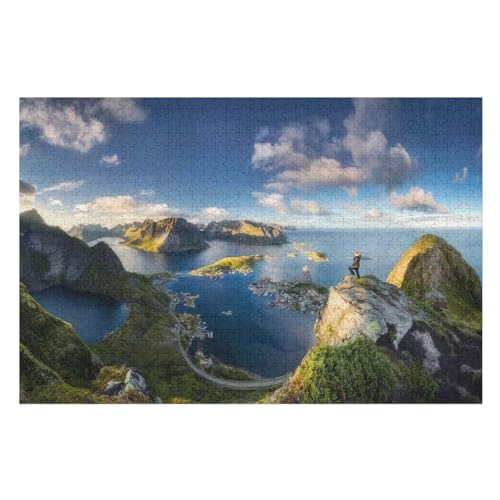 Aussichten von Reinebringen Puzzle 1000 Teile, Holzpuzzle Für Erwachsene, Impossible Puzzle, Geschicklichkeitsspiel Für Die Ganze Familie, Puzzle Farbenfrohes Legespiel Kinder Puzzles （75×50cm） von AAPZY