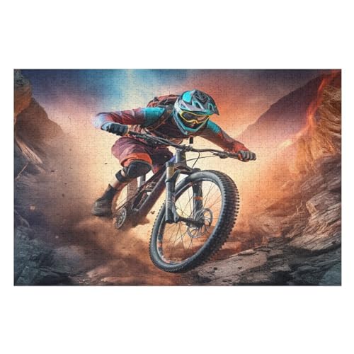 Berg Fahrrad 1000 Teile Puzzles Für Erwachsene Holzpuzzle Familienpuzzlespiel Stressabbau-Puzzle Für Erwachsene Kinder Ab 12 Jahren （75×50cm） von AAPZY