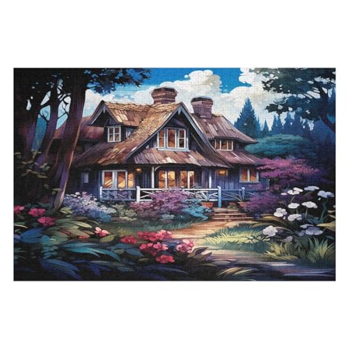 Bergdorfhütte -Puzzle, 1000 Teile,Holzpuzzle Für Erwachsene Kinder, Lustiges Spielzeug, Denkspiel, Spielzeug, Bildungsspiel, Herausforderung, Pädagogisch, （75×50cm） von AAPZY
