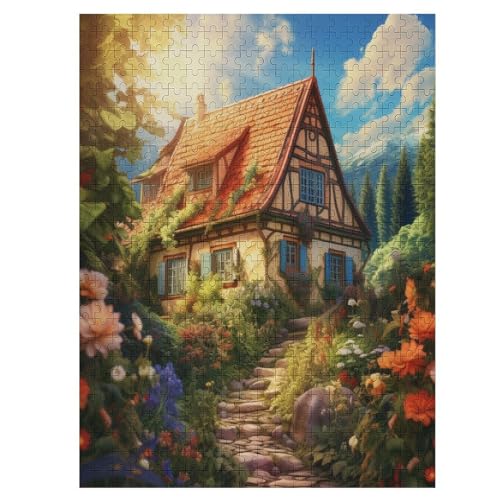 Bergdorfhütte-Puzzle Für Erwachsene, 500 Teile, Holzpuzzle, Kinderpuzzle, Dekompressionsspiel, Spielzeugpuzzle （55×41cm） von AAPZY